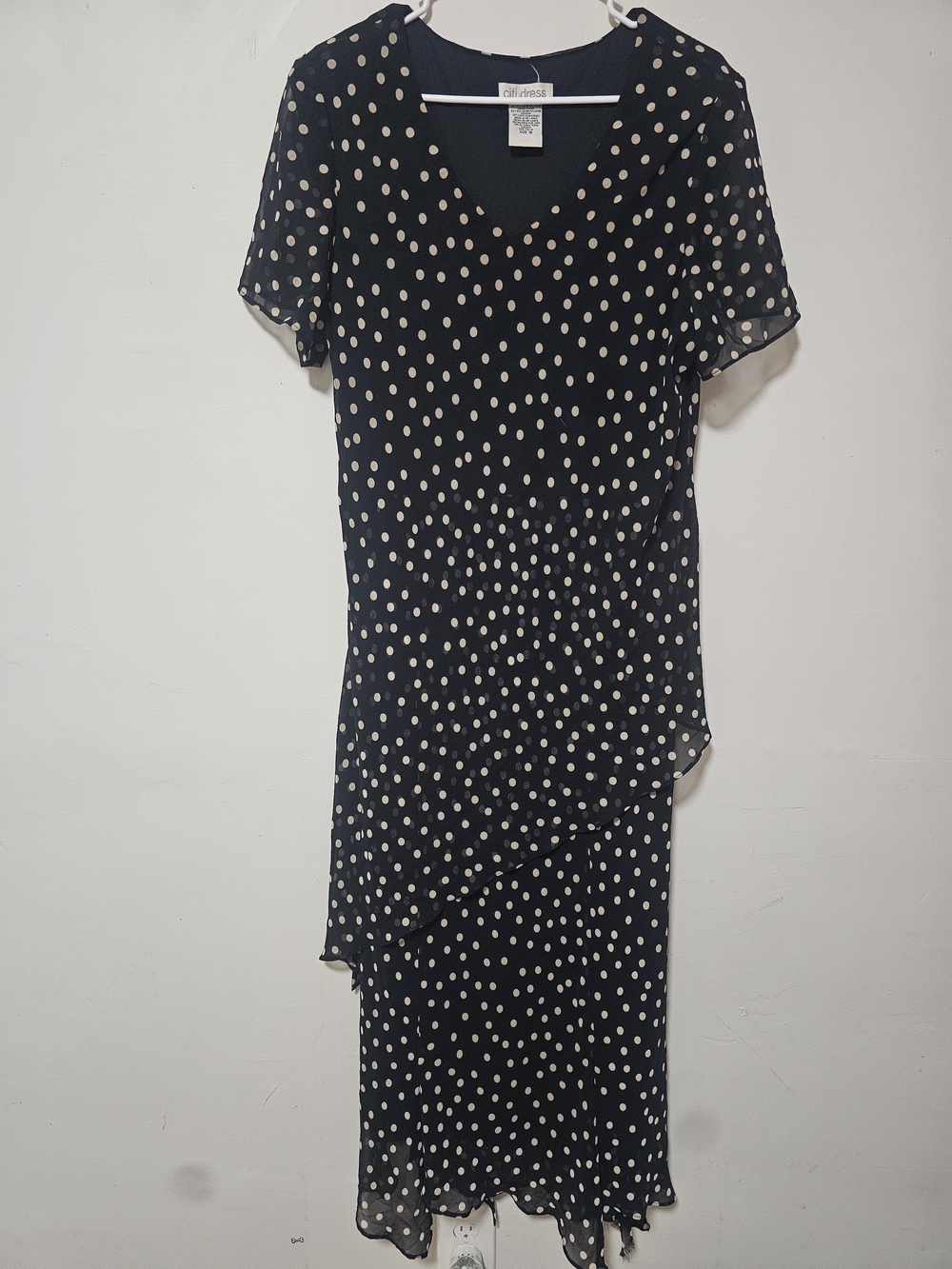 Citi Dress Vintage Black & White Polka Dot Layered Midi Dress Size 18 - Picture 2 of 6
